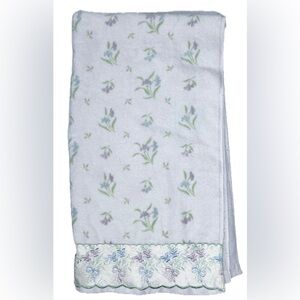 Vintage Floral Satin Trim Bath Towel Cottage Grandma Core Feminine USA Made READ